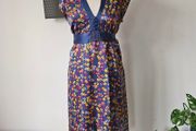 Whistles boho floral silk dress with empire waist 10 12 blue pink yellow
