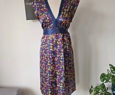 Whistles boho floral silk dress with empire waist 10 12 blue pink yellow