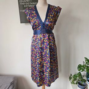 Whistles boho floral silk dress with empire waist 10 12 blue pink yellow