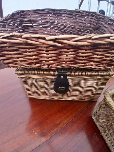 Selection of Vintage Wicker Hanper, Picnic , Wine Bottle, and Shopping Baskets