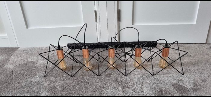 5-Light Pendant - Black Geometric / Industrial Style - Excellent Condition