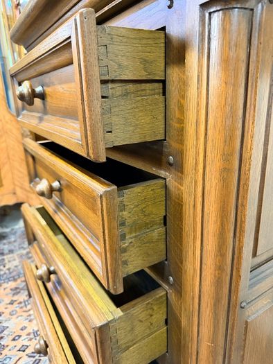 20th Century Dutch Oak Brutalist Tallboy or Chest of Drawers