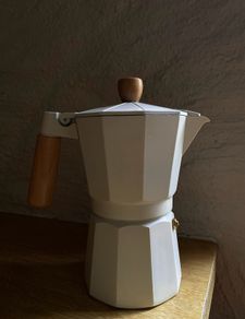 White Moka Pot Coffee Maker with Wooden Handle