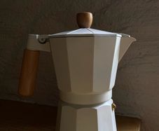 White Moka Pot Coffee Maker with Wooden Handle