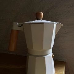White Moka Pot Coffee Maker with Wooden Handle
