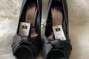 Brand New Black Satin Knot Peeptoe Heels