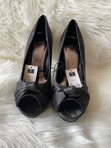 Brand New Black Satin Knot Peeptoe Heels