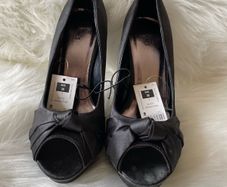 Brand New Black Satin Knot Peeptoe Heels