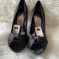 Brand New Black Satin Knot Peeptoe Heels