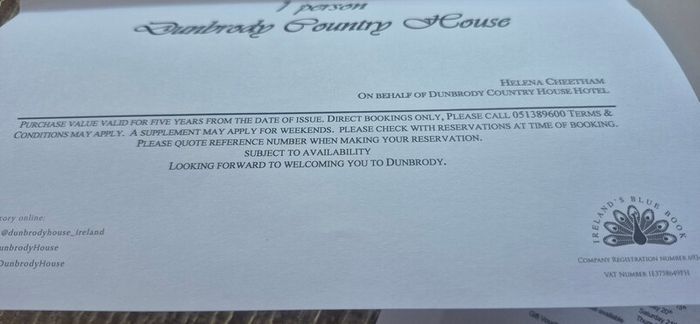 Dunbrody House 2 Day Cooking course voucher