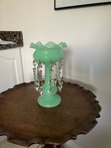Victorian Clear glass vase lustre with droplets excellent condition 18cm tall