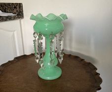 Victorian Clear glass vase lustre with droplets excellent condition 18cm tall