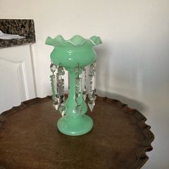 Victorian Clear glass vase lustre with droplets excellent condition 18cm tall