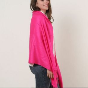 Hot Pink Trend Fuchsia textured Pure Block Colour Scarf Shall With Tassels Ends