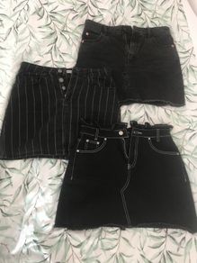 3 black denim skirts