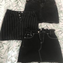 3 black denim skirts