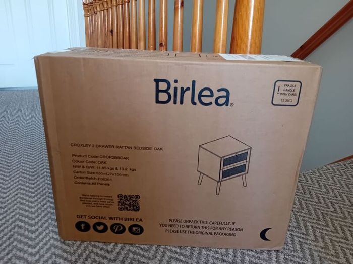 BRAND NEW + SEALED Birlea "Croxley" Rattan Bedside Drawers/Side Table