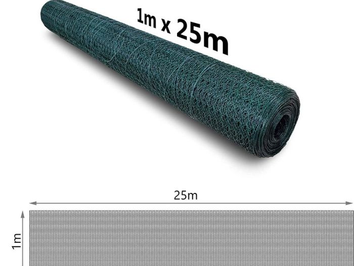 Chicken Wire Mesh Roll, PVC Coated Hexagonal Wire Mesh Fencing, Wire Poultry Netting, 1m x 25m, Hole Size: 25mm, Green (FREE POSTAGE)