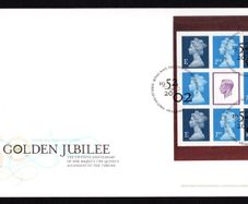 2002 Great Britain A Great Accession Golden Jubilee of Queen Elizabeth II Stamp Booklet Pane Royal Mail Addressed First Day Cover (FDC)