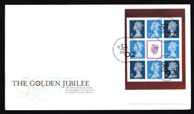 2002 Great Britain A Great Accession Golden Jubilee of Queen Elizabeth II Stamp Booklet Pane Royal Mail Addressed First Day Cover (FDC)