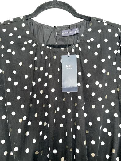 Dress, brand new with tags, long sleeves, elasticised waist tiered skirt, black with silver polka dots, very elegant