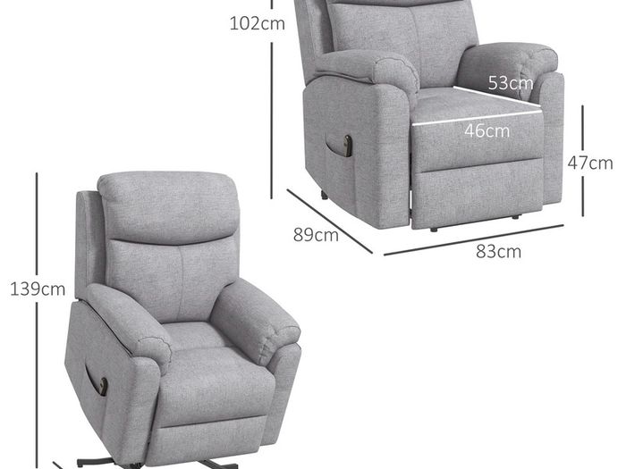 Power Lift Recliner Chair, Electric Lift Chair for Elderly, Overstuffed Linen Fabric Riser and Reclining Armchair with Remote Control, Side Pockets, for Living Room, Grey