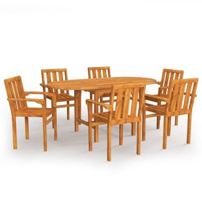 7 Piece Garden Dining Set Solid Teak Wood