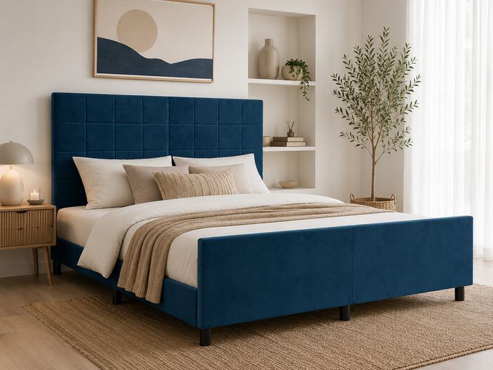 Velvet Bed Frame With Adjustable Headboard 160 x 200 cm