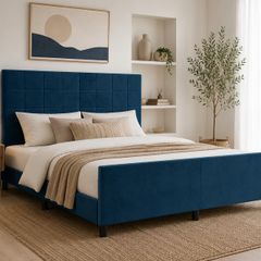 Velvet Bed Frame With Adjustable Headboard 160 x 200 cm