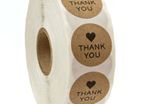 Lot of 500 stickers THANK YOU with hearth round stickers Small Kraft Paper Round Stickers roll of 500 stickers 1 inch