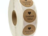 Lot of 500 stickers THANK YOU with hearth round stickers Small Kraft Paper Round Stickers roll of 500 stickers 1 inch