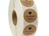 main image for ad Lot of 500 stickers THANK YOU with hearth round stickers Small Kraft Paper Round Stickers roll of 500 stickers 1 inch