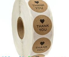 Lot of 500 stickers THANK YOU with hearth round stickers Small Kraft Paper Round Stickers roll of 500 stickers 1 inch
