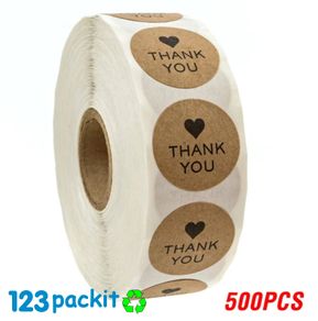Lot of 500 stickers THANK YOU with hearth round stickers Small Kraft Paper Round Stickers roll of 500 stickers 1 inch
