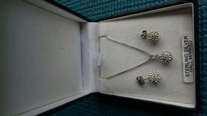 925 Sterling Silver Shamballa Style Crystal Disco Ball Earrings Pendant + Necklace Set