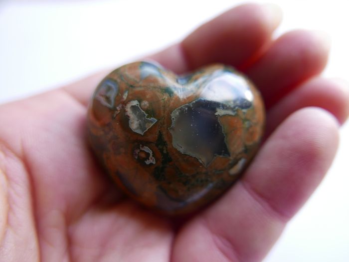 2" Multicolor Rhyolite Jasper Puffy Heart Crystal Mineral Stone