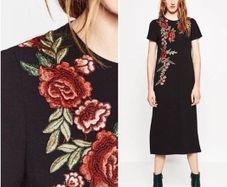 NEW - Zara Embroidered black midi dress UK 8
