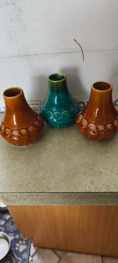Set of 3 vases 2 browne Small Vase Designs From The Book Of Kells thered one GreenVintage St Michaels House Pottery Designs From The Book Of Kells