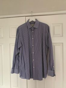 Howick Mens Navy & White Stripe Long Sleeve Shirt