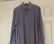 Howick Mens Navy & White Stripe Long Sleeve Shirt