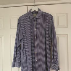 Howick Mens Navy & White Stripe Long Sleeve Shirt