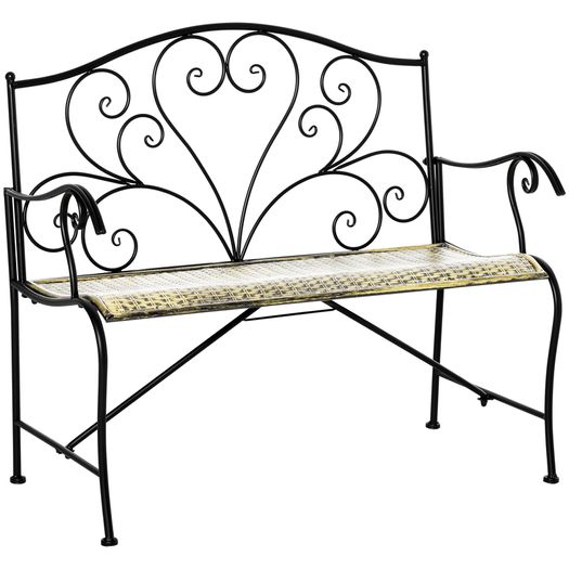 2-Seater Garden Bench Solid Metal Loveseat Imitated Rattan Pattern Vintage Style for Patio Porch Tarrace