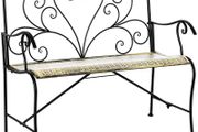 2-Seater Garden Bench Solid Metal Loveseat Imitated Rattan Pattern Vintage Style for Patio Porch Tarrace