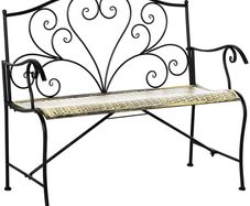 2-Seater Garden Bench Solid Metal Loveseat Imitated Rattan Pattern Vintage Style for Patio Porch Tarrace