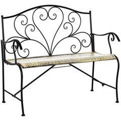 2-Seater Garden Bench Solid Metal Loveseat Imitated Rattan Pattern Vintage Style for Patio Porch Tarrace