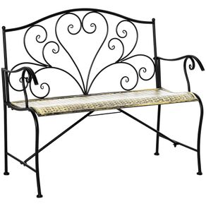 2-Seater Garden Bench Solid Metal Loveseat Imitated Rattan Pattern Vintage Style for Patio Porch Tarrace