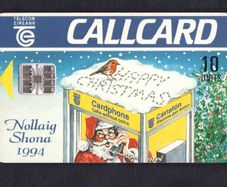 1994 Ireland 10 unit Happy Christmas in 1994 (Schlumberger SC7) Call Card Used. Telecom Eireann card number 1080