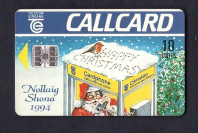 1994 Ireland 10 unit Happy Christmas in 1994 (Schlumberger SC7) Call Card Used. Telecom Eireann card number 1080