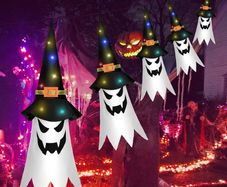 FREE SHIPPING Halloween Decorations Outdoor, Hanging Ghosts, Flying Ghost Hats, 5Pcs Halloween Glowing Witch Hats with Led LIghts, Scary Halloween Decor Outdoor Indoor for Home