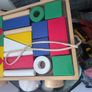 IKEA MULA wooden building blocks and pull wagon Image 2